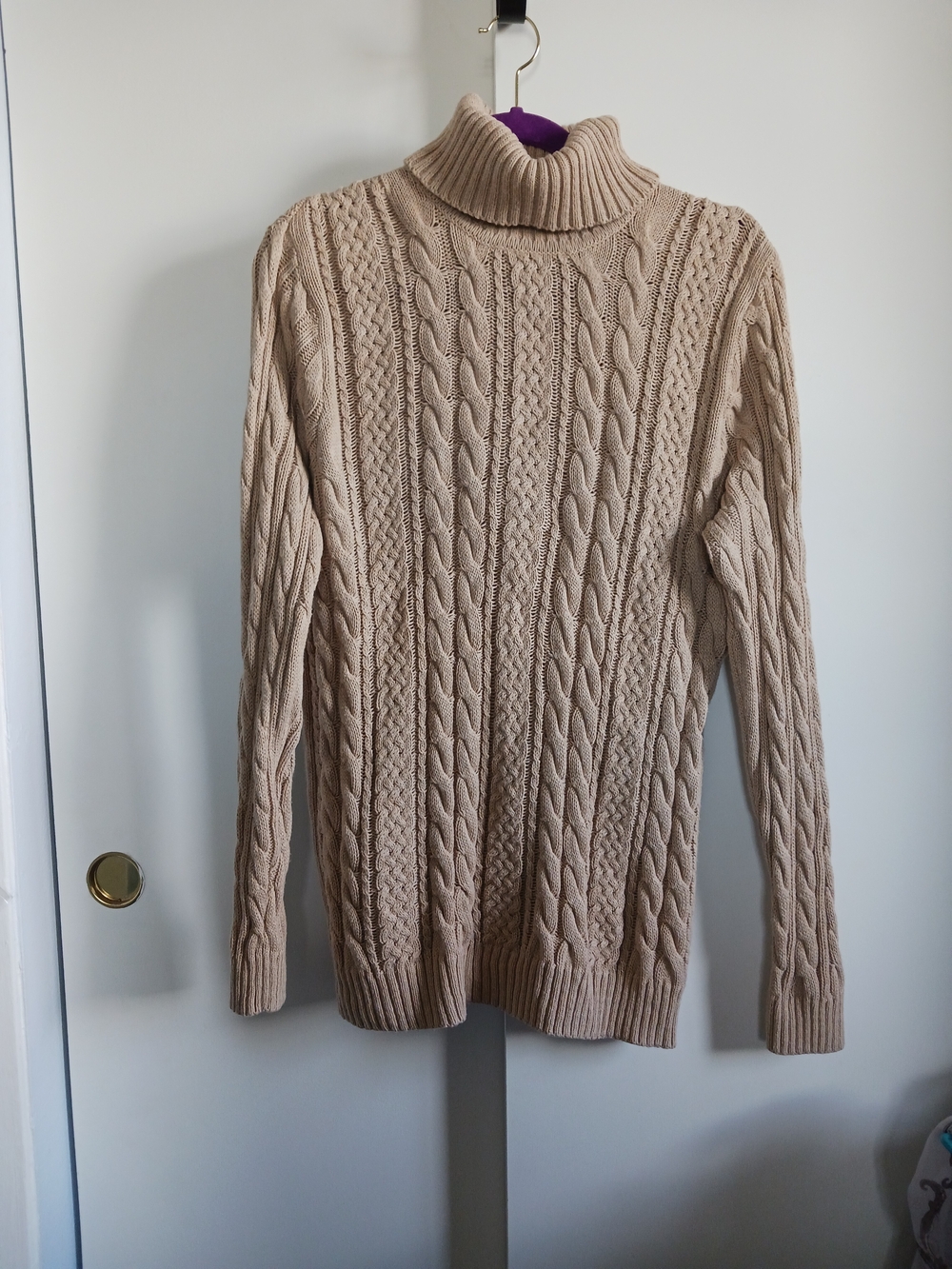 JEANNE PIERRE Beige Cable-Knit Turtleneck Sweater for Men